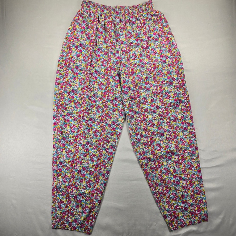 Double Take Vintage Floral High Waisted Cotton Pants Tapered Leg Made in USA M